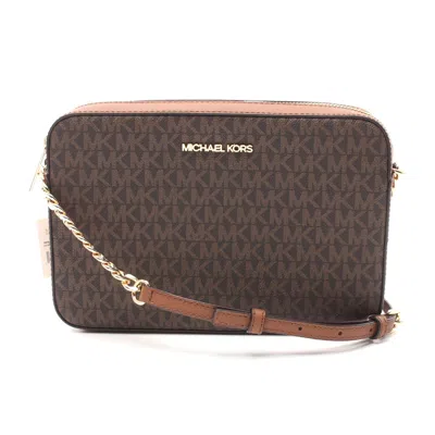 Michael Kors Jet Set Pvc Leather Shoulder Bag In Brown