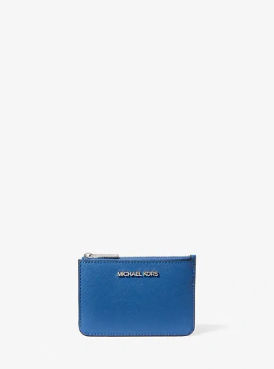 Michael Kors Jet Set Saffiano Leather Coin Purse In Blue