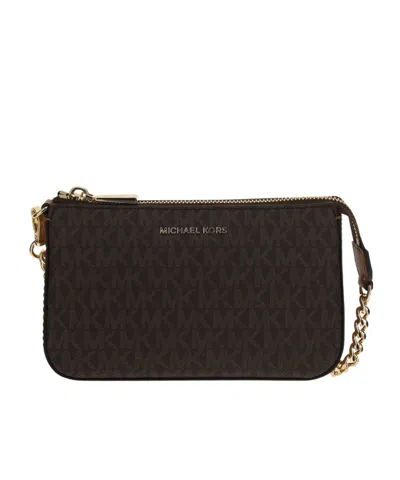 Michael Kors Md Chain Pouchette Clutch In Marrone