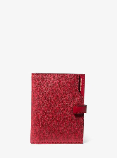 Michael Kors Jet Set Signature Logo Passport Wallet In Red
