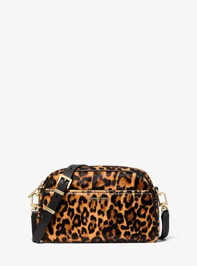 Michael Kors Jet Set Small Leopard Print Calf Hair Camera Crossbody Bag In Animal Print