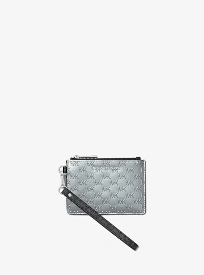 Michael Kors Jet Set Small Logo Embossed Patent Leather Coin Purse In Gray