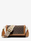 Michael Kors Jet Set Small Logo Print Woven Smartphone Crossbody Bag In Brown