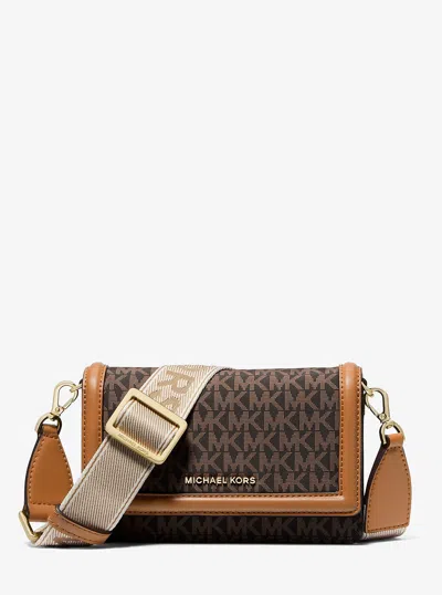 Michael Kors Jet Set Small Logo Print Woven Smartphone Crossbody Bag In Brown