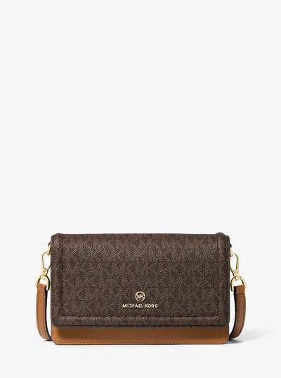 Michael Kors Jet Set Small Logo Smartphone Convertible Crossbody Bag In Brown