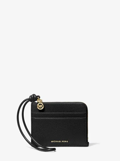 Michael Kors Jet Set Small Pebbled Leather Card Case Wristlet In Black