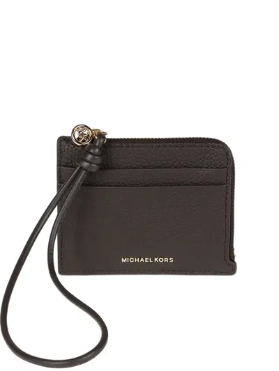 Michael Kors Jet Set Small Pebbled Leather Card Case Wristlet In Black