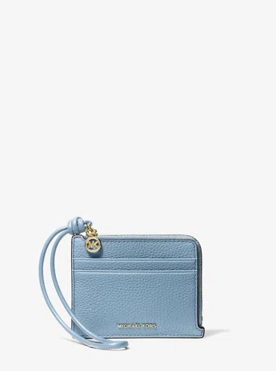 Michael Kors Jet Set Small Pebbled Leather Card Case Wristlet In Blue