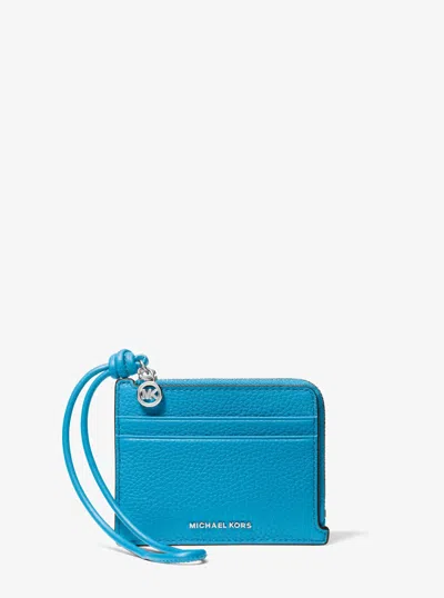 Michael Kors Jet Set Small Pebbled Leather Card Case Wristlet In Blue
