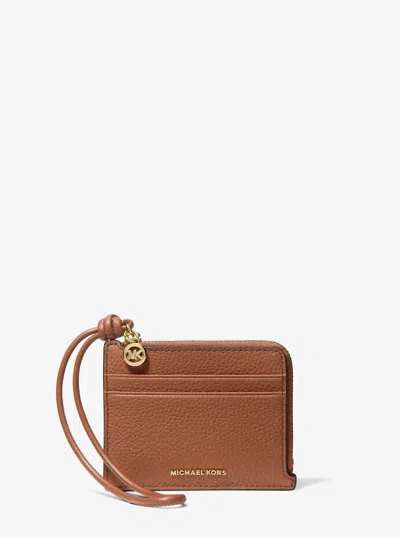 Michael Kors Jet Set Small Pebbled Leather Card Case Wristlet In Brown