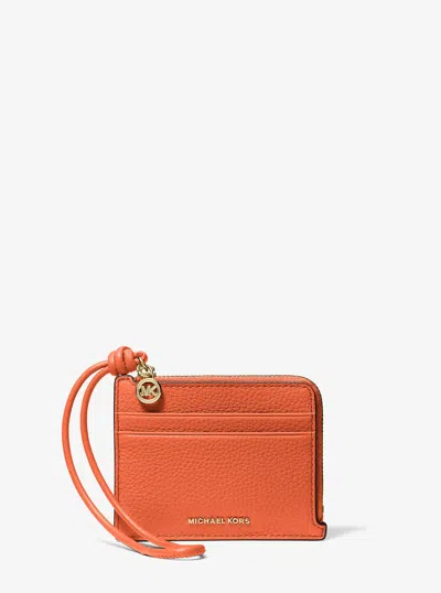 Michael Kors Jet Set Small Pebbled Leather Card Case Wristlet In Orange