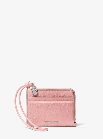 Michael Kors Jet Set Small Pebbled Leather Card Case Wristlet In Pink