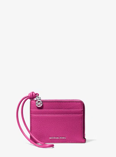 Michael Kors Jet Set Small Pebbled Leather Card Case Wristlet In Pink