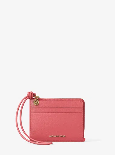 Michael Kors Jet Set Small Pebbled Leather Card Case Wristlet In Pink