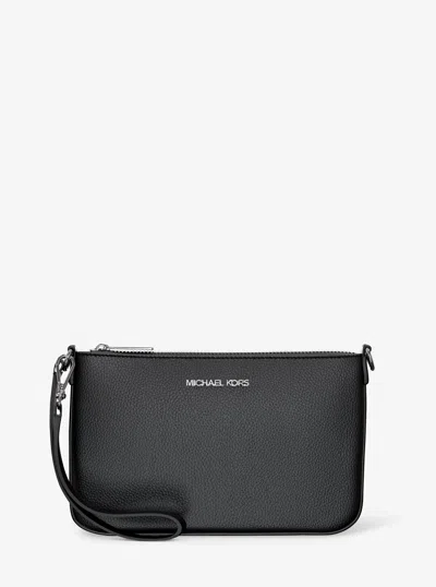 Michael Kors Jet Set Small Pebbled Leather Convertible Wristlet In Black