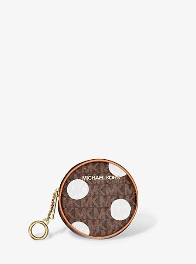 Michael Kors Jet Set Small Polka Dot Signature Logo Coin Pouch In Brown
