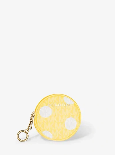 Michael Kors Jet Set Small Polka Dot Signature Logo Coin Pouch In Yellow