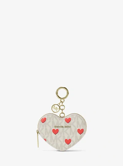 Michael Kors Jet Set Small Printed Signature Logo Heart Coin Pouch In White