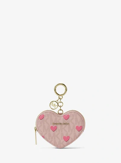 Michael Kors Jet Set Small Printed Signature Logo Heart Coin Pouch In Pink