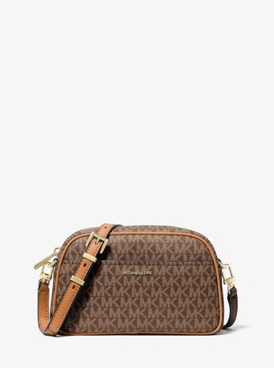 Michael Kors Jet Set Small Signature Logo Camera Crossbody Bag In Brown