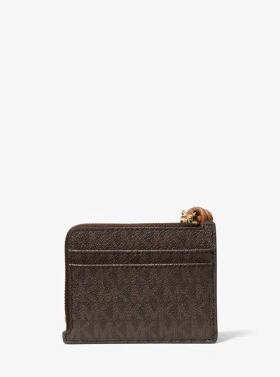 Michael Kors Jet Set Small Signature Logo Card Case Wristlet In Brown