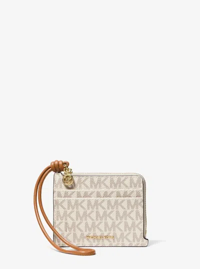 Michael Kors Jet Set Small Signature Logo Card Case Wristlet In Brown