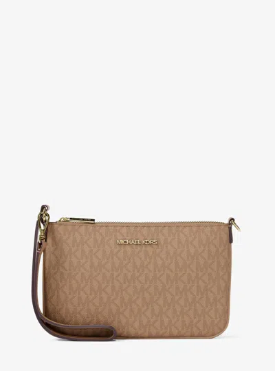 Michael Kors Jet Set Small Signature Logo Convertible Wristlet In Brown