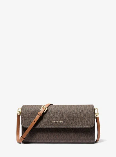 Michael Kors Jet Set Small Signature Logo Smartphone Crossbody Bag In Brown