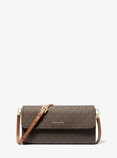 Michael Kors Jet Set Small Signature Logo Smartphone Crossbody Bag In Brown