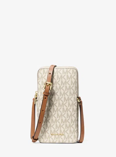 Michael Kors Jet Set Small Signature Logo Smartphone Crossbody Bag In Neutral