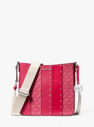 Michael Kors Jet Set Small Studded Patchwork And Signature Logo Crossbody In Red