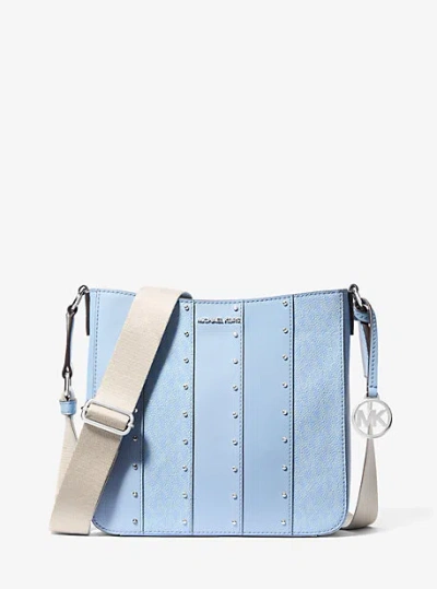 Michael Kors Jet Set Small Studded Patchwork And Signature Logo Crossbody In Blue