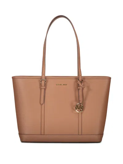 Michael Kors Jet Set Top-zip Leather Tote Bag In Brown