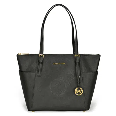 Michael Kors Jet Set Top-zip Saffiano Leather Tote In Black - Medium