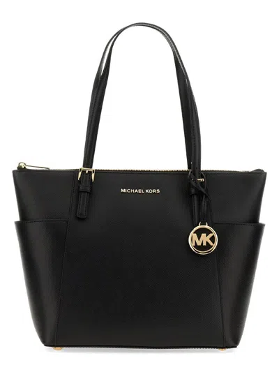 Michael Kors Charlotte Large Saffiano Leather Top-zip Tote Bag In Black
