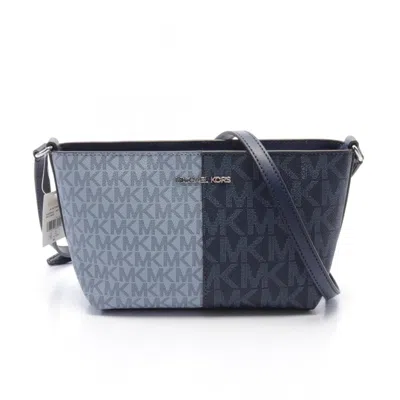 Michael Kors Jet Set Travel Blue Navy Coated Canvas Leather Shoulder Bag Weekend Bag In Multi