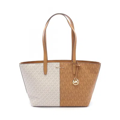 Michael Kors Jet Set Travel Brown White Coated Canvas Tote Bag Weekend Bag