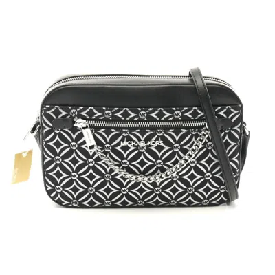 Michael Kors Jet Set Travel Canvas Leather Shoulder Bag In Black