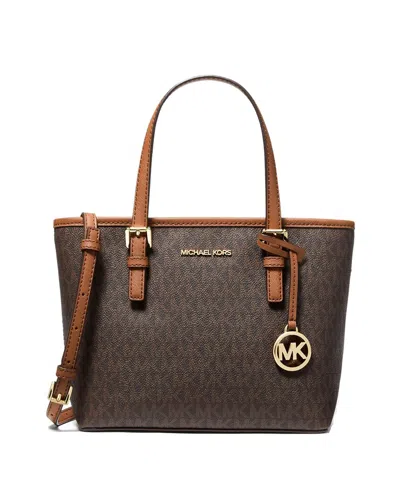 Michael Kors Jet Set Travel Carry All Convertible Top Zip Tote Bag In Black Mk/gold