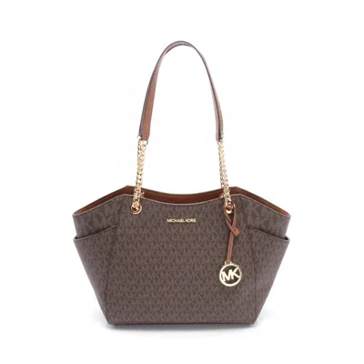 Michael Kors Jet Set Travel Coated Canvas Leather Tote Bag Weekend Bag In Brown