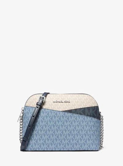 Michael Kors Jet Set Travel Color-block Signature Logo Crossbody Bag In Blue
