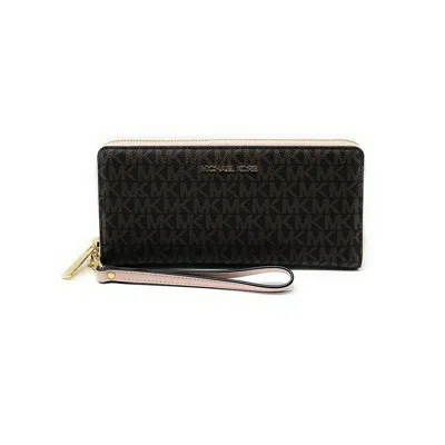 Michael Kors Jet Set Travel Continental Wristlet Wallet In Brown/blush