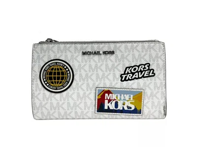 Michael Kors Jet Set Travel Double Zip Wristlet Wallet White In Multi