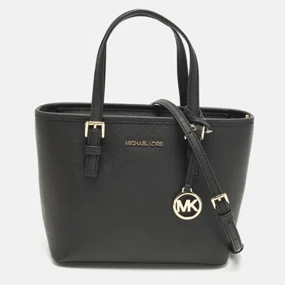 Pre-owned Michael Kors Jet Set Travel Extra Small Black Leather Tote