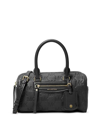 Michael Kors Jet Set Travel Extra Small Logo Embossed Leather Duffle Bag In Black
