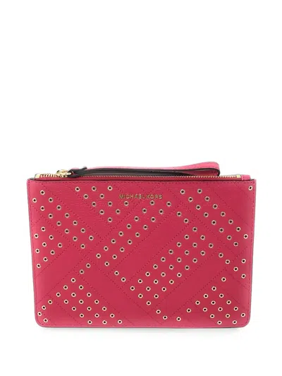Michael Kors Jet Set Travel Eyelet-embellished Clutch Bag In Pink