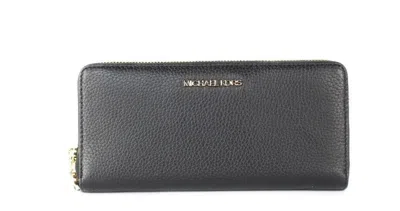 Michael Kors Jet Set Travel Large Black Pebble Leather Continental Wrist Wallet In Multi