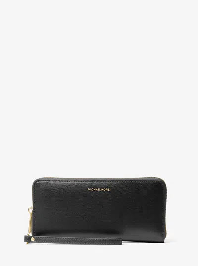 Michael Kors Jet Set Travel Large Leather Continental Wallet In Black