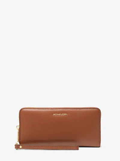 Michael Kors Jet Set Travel Large Leather Continental Wallet In Brown