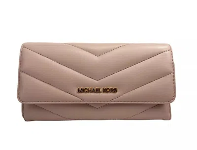 Michael Kors Jet Set Travel Large Quilted Leather Trifold Wallet Powder Blush In Multi